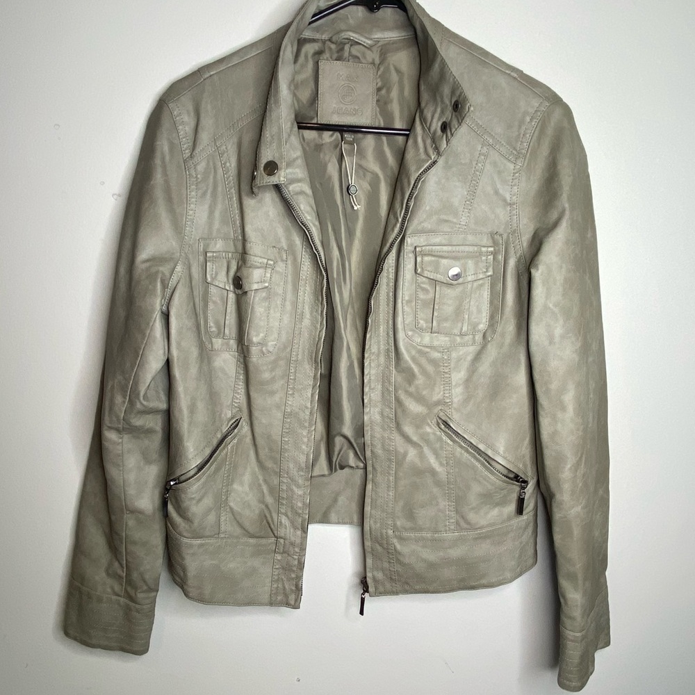 Grey Faux Leather Jacket Max Jeans size M